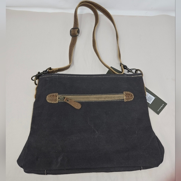Myra Posy Shoulder Bag Floral Aged Canvas Leather-Cow Hair Vintage Look Adj. - Picture 4 of 10